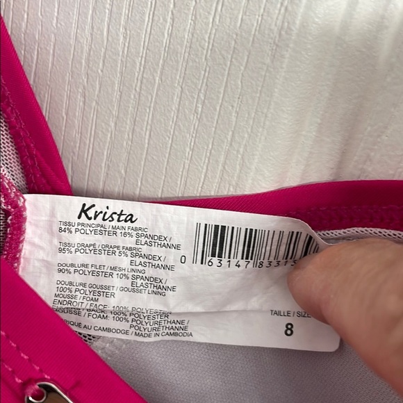 Krista Fuchsia One Piece Swimsuit with Draped Front  V-Neckline Size 8 - Picture 5 of 7